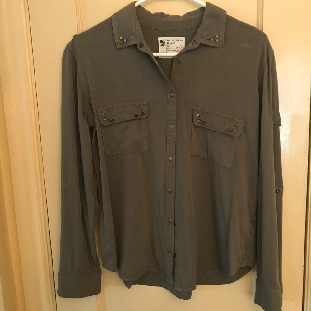 Army green button down